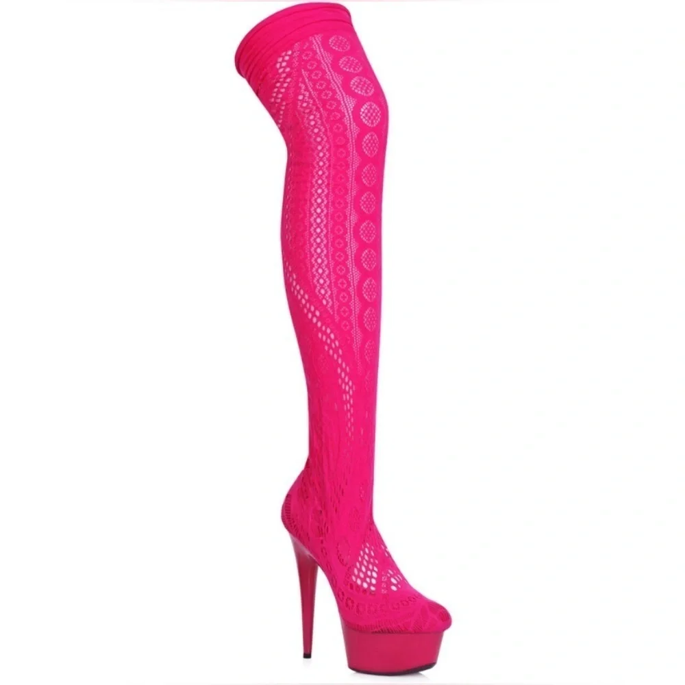 🦋B2G1🦋ELLIE SHOES 6" FUCHSIA Stiletto Stocking Thigh High Boot | 609-MEI | - Picture 2 of 4